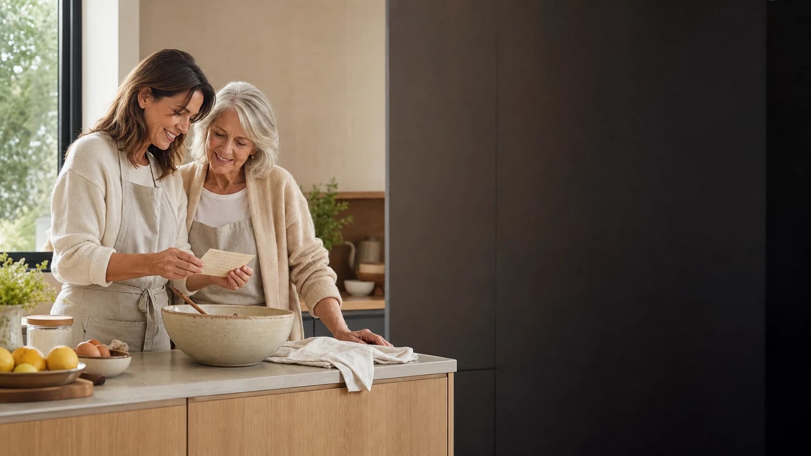 A mother and daughter preserving a handwritten family recipe together
